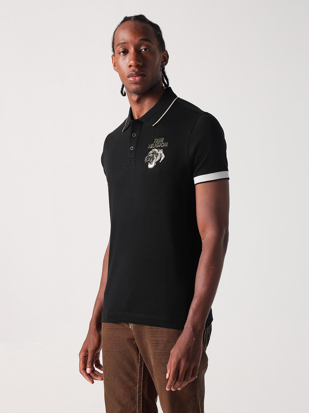 True Religion Men Black Solid Polo Tshirt