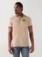 TRUE RELIGION Men Beige Textured Regular Fit Polo T-Shirt