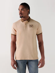 TRUE RELIGION Men Beige Textured Regular Fit Polo T-Shirt