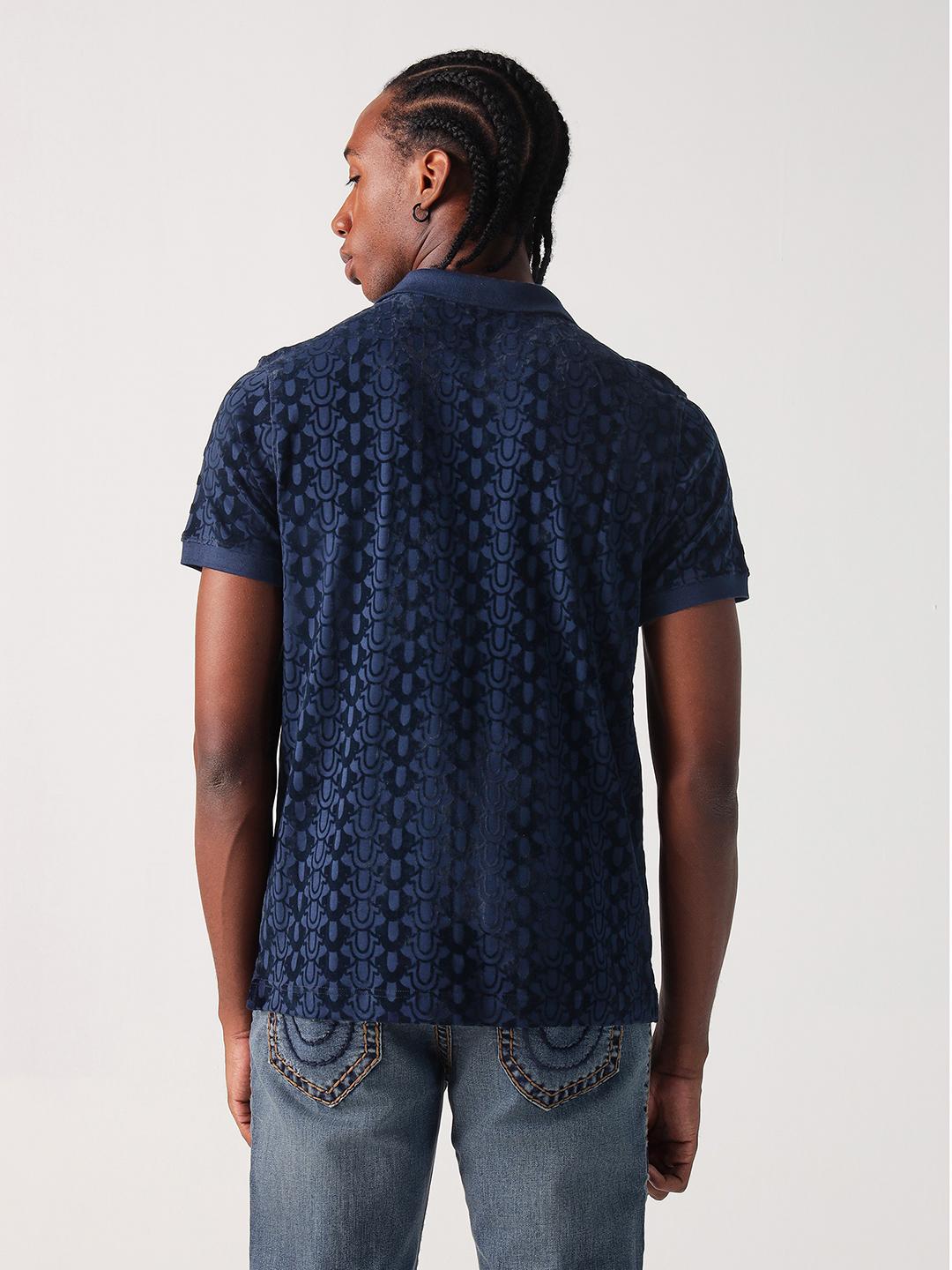 True Religion Men Blue Printed Polo Tshirt