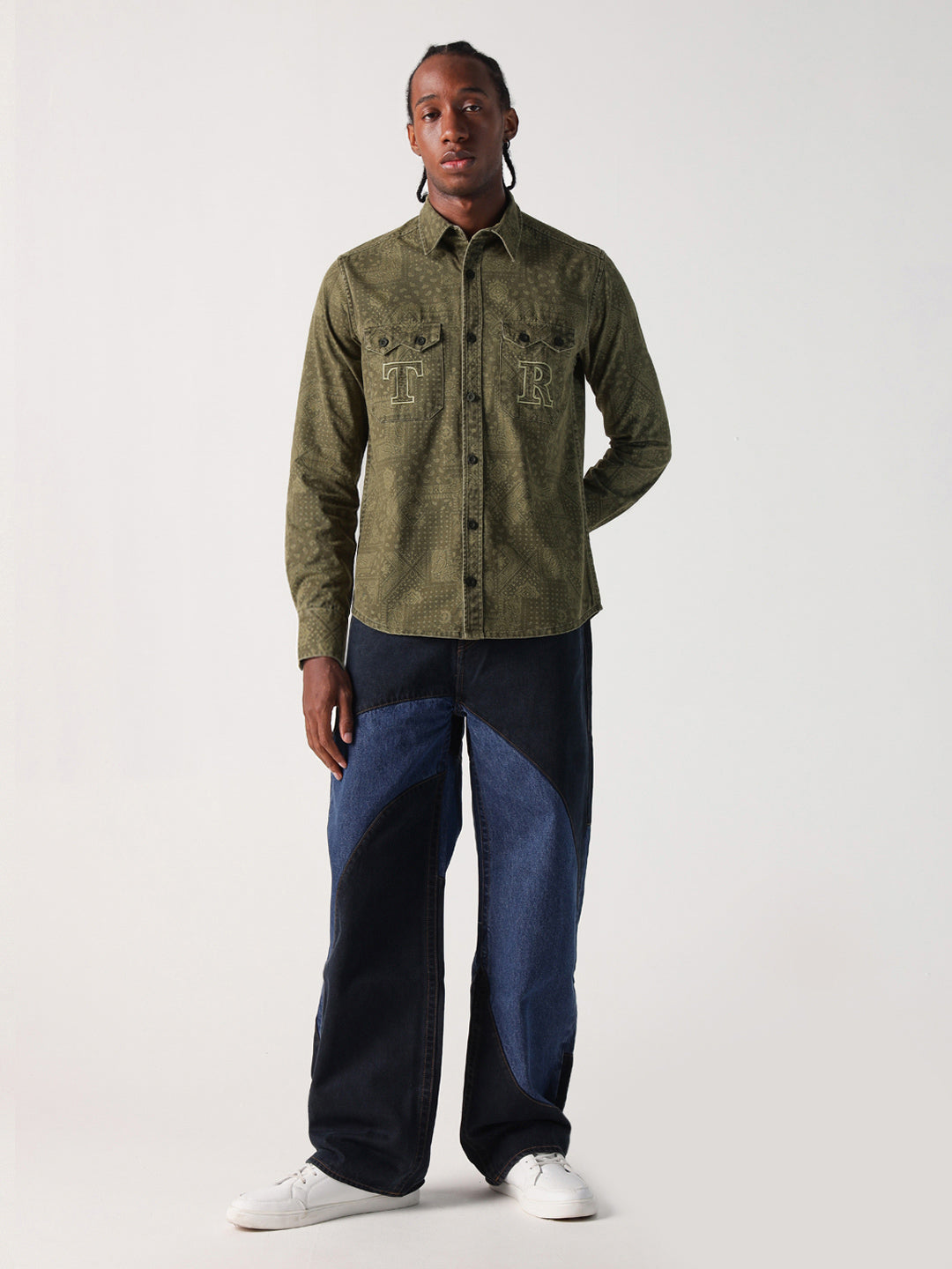 True Religion Men Green Printed Collar Shirt