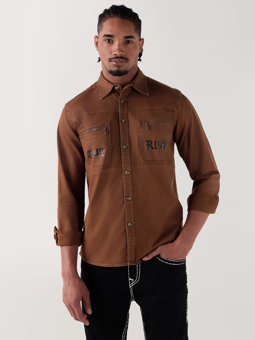 Men brown regular fit shirt