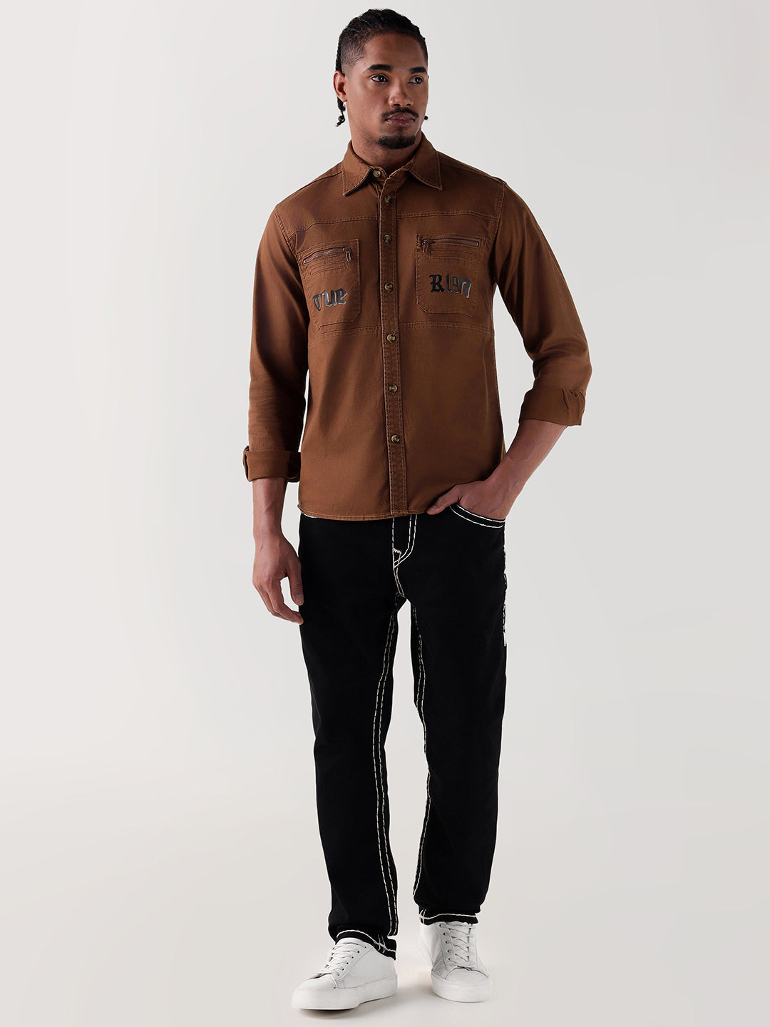 Men brown regular fit shirt