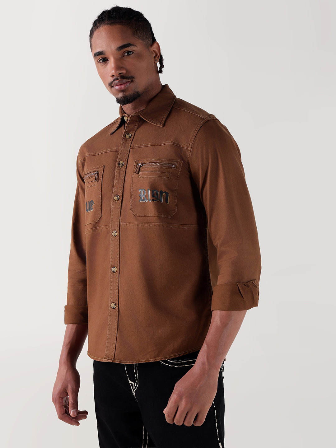 Men brown regular fit shirt