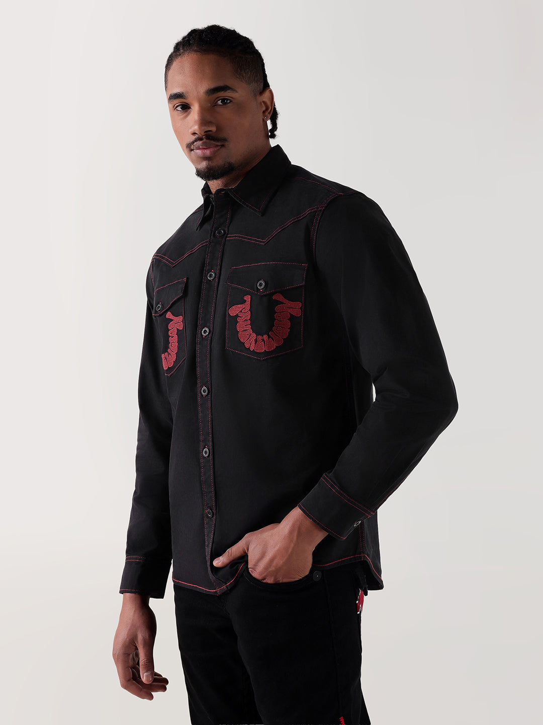 Men black regular fit shirt