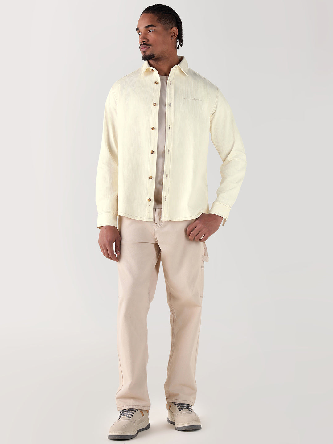 Men cream regular fit shirt