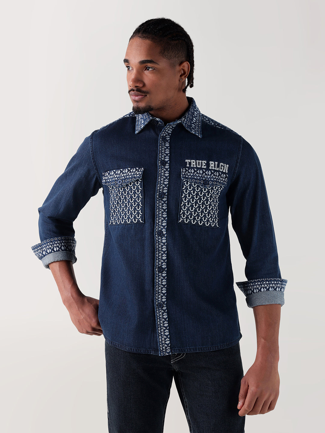 Men navy blue regular fit shirt