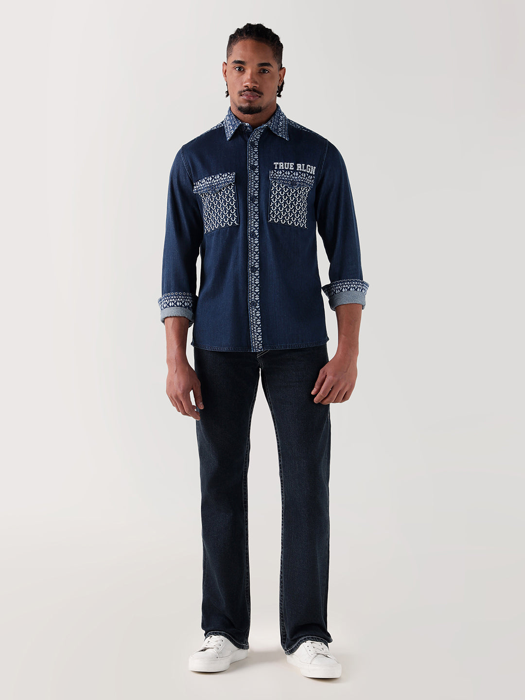 Men navy blue regular fit shirt