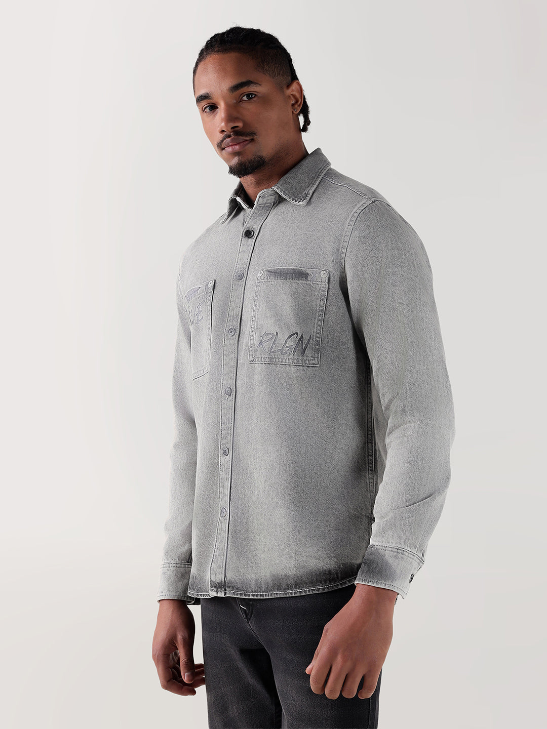Men grey regular fit shirt