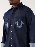 TRUE RELIGION Men Navy Blue Regular Fit Shirt
