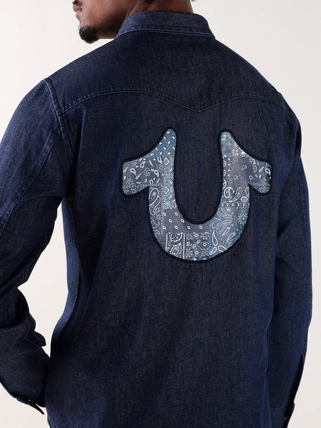 True Religion Men Navy Blue Regular Fit Shirt