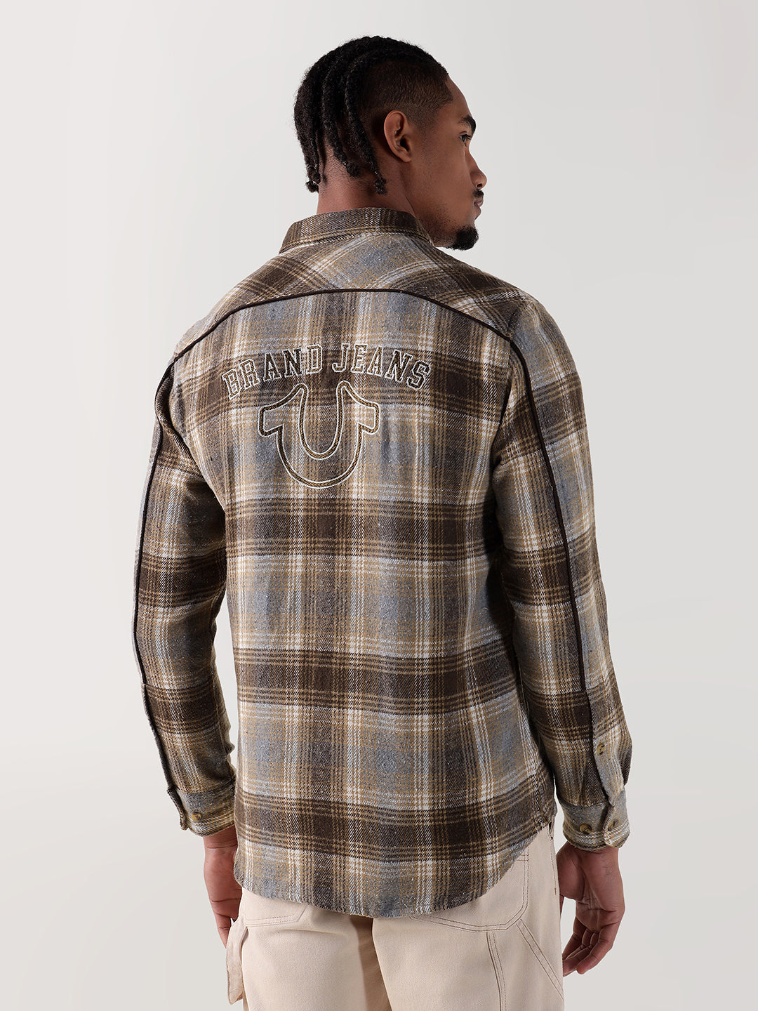 TRUE RELIGION Men Brown Checks Regular Fit Shirt