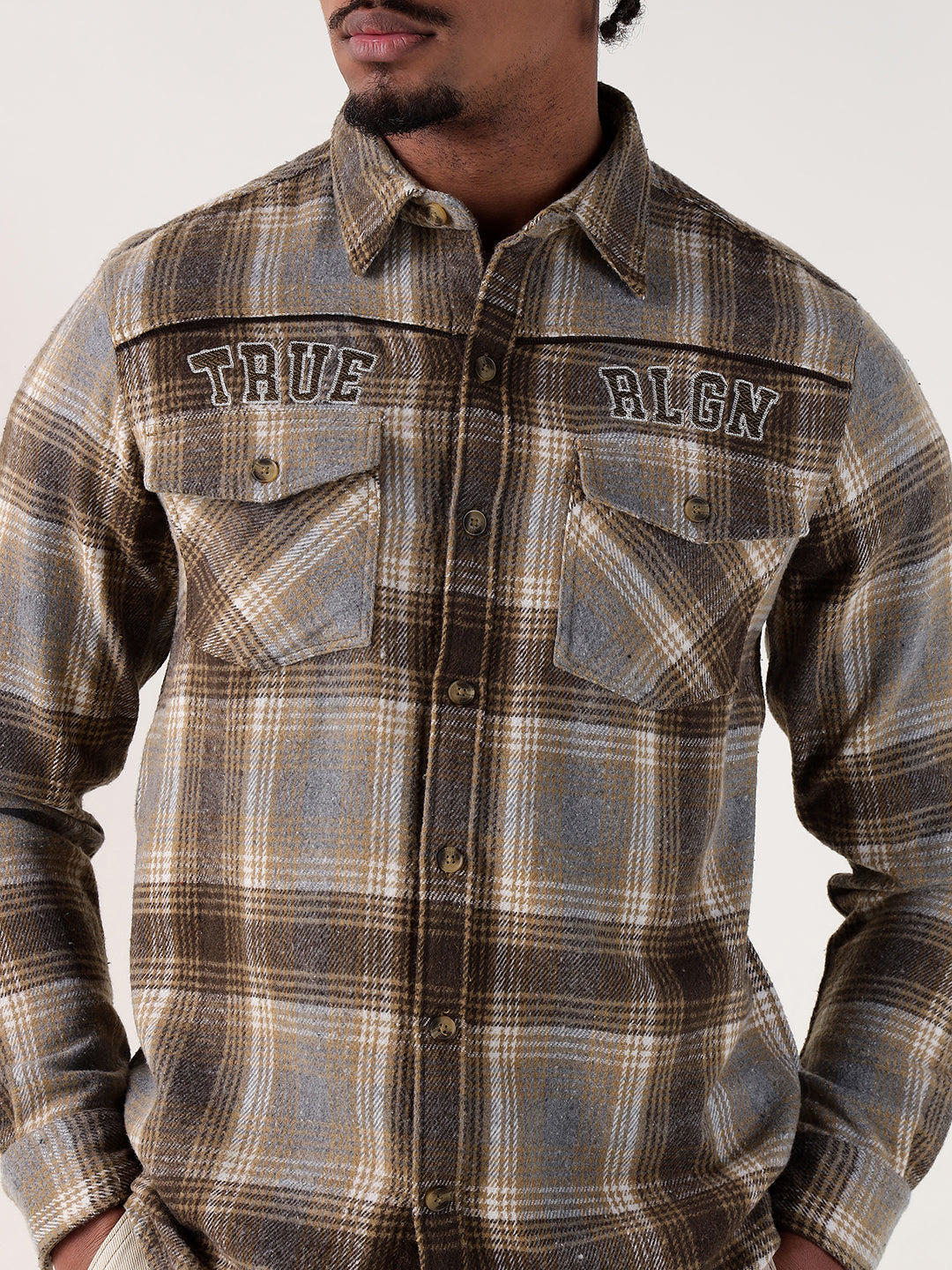 TRUE RELIGION Men Brown Checks Regular Fit Shirt