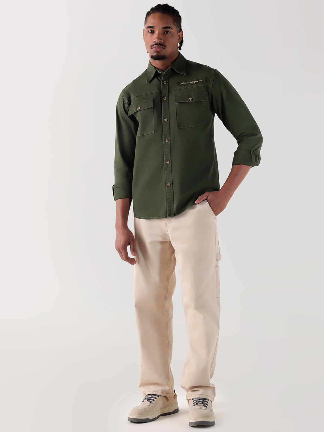 Men green regular fit shirt