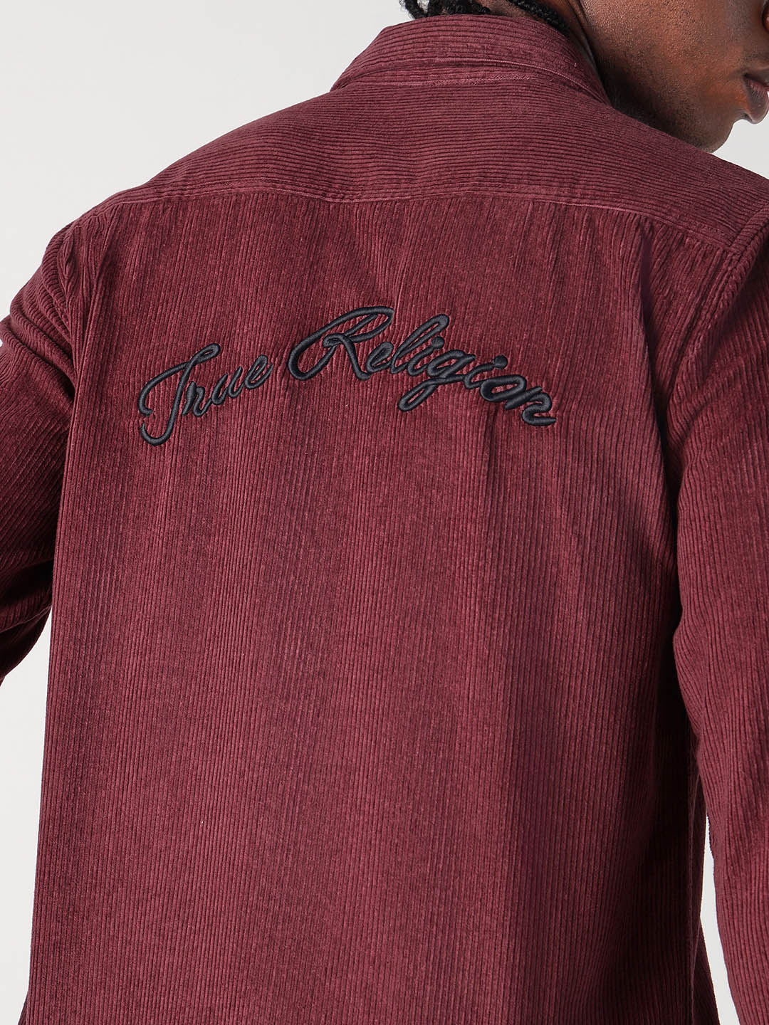 Men red solid collar shirt