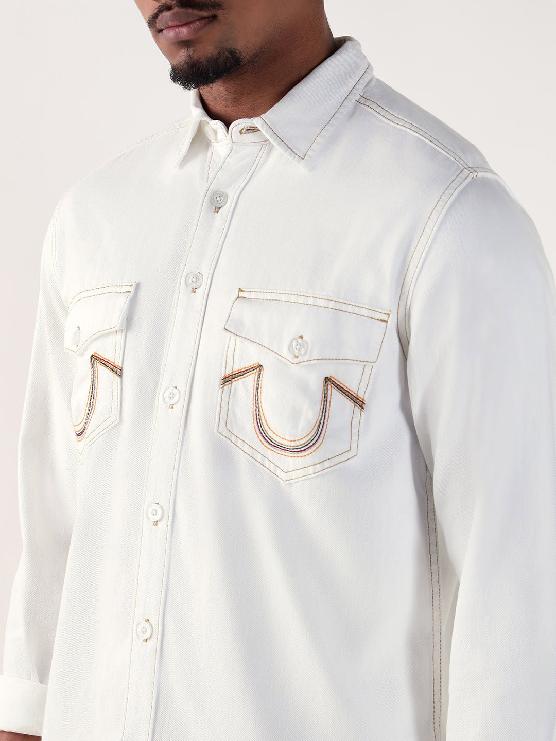 TRUE RELIGION Men White Regular Fit Shirt