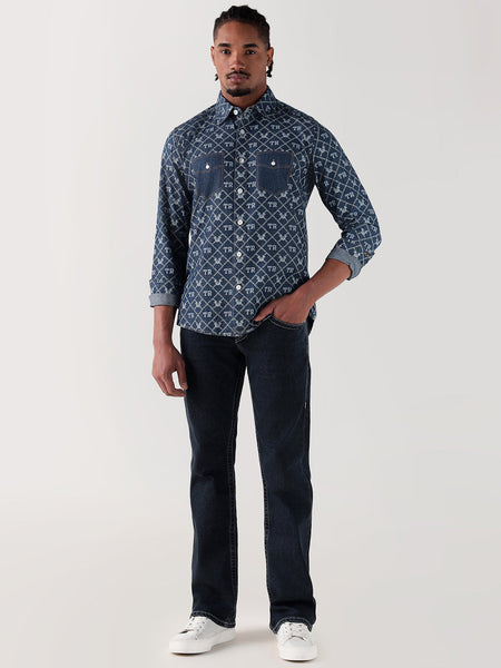 True Religion Men Blue Printed Regular Fit Shirt