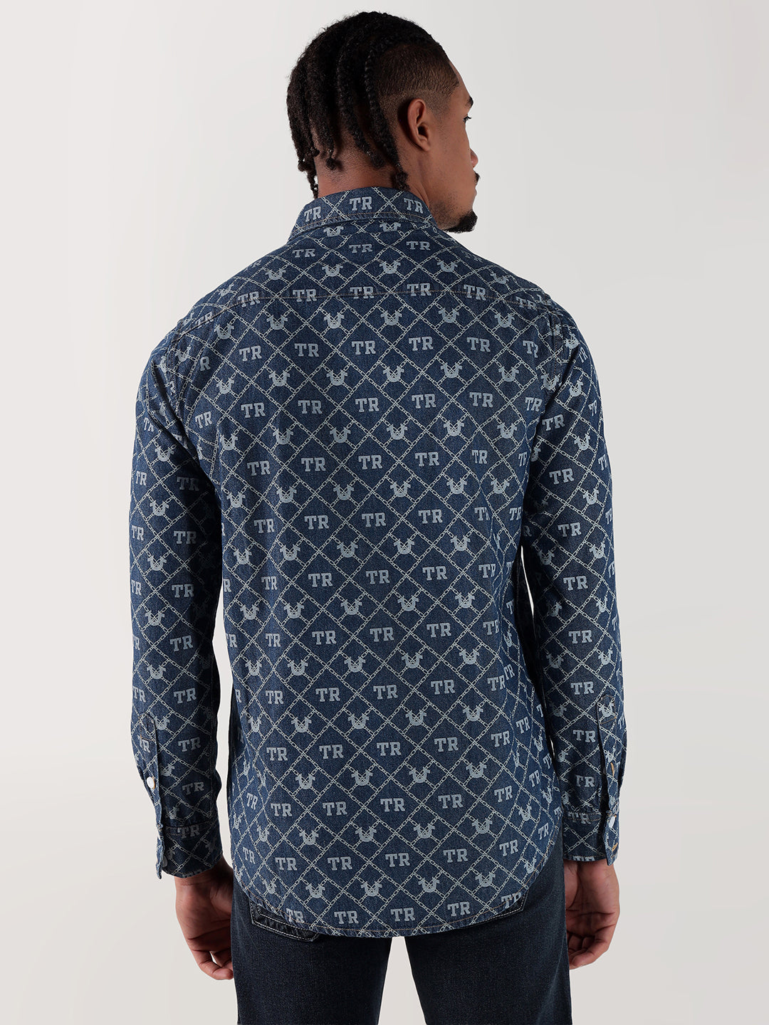True Religion Men Blue Printed Regular Fit Shirt