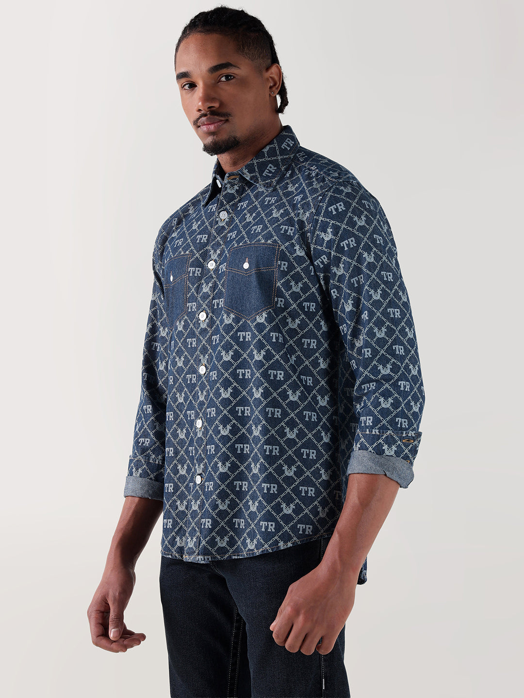 True Religion Men Blue Printed Regular Fit Shirt