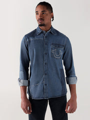 TRUE RELIGION Men Blue Regular Fit Shirt
