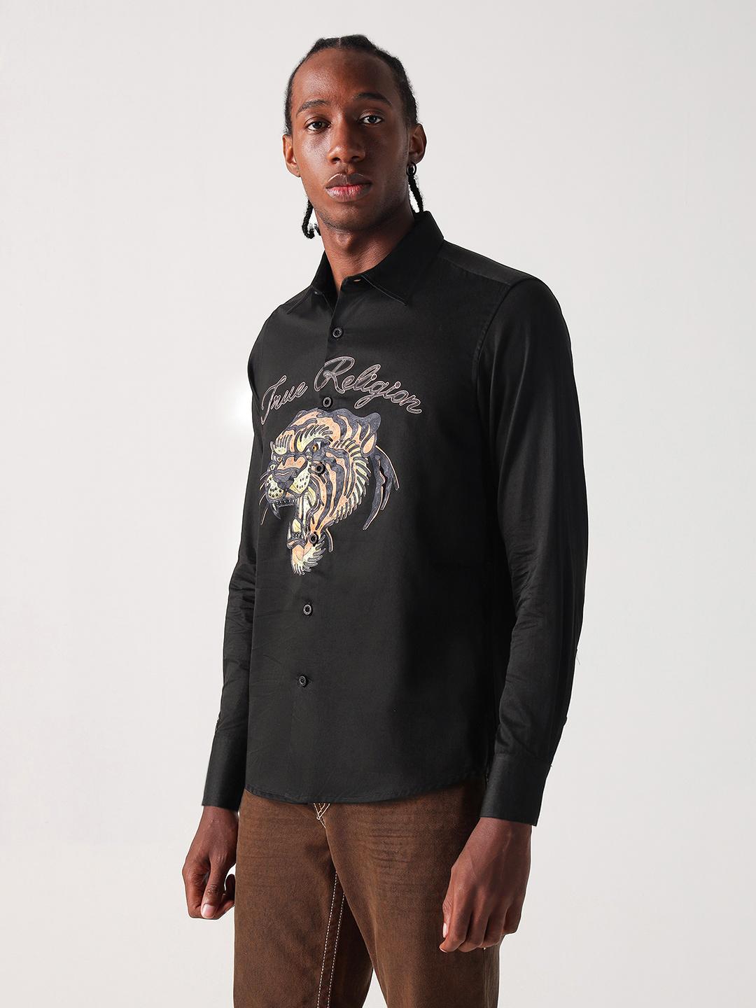 True Religion Men Black Solid Collar Shirt