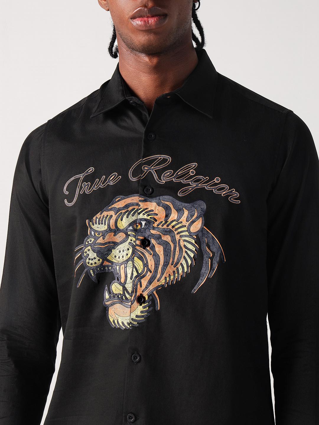 True Religion Men Black Solid Collar Shirt