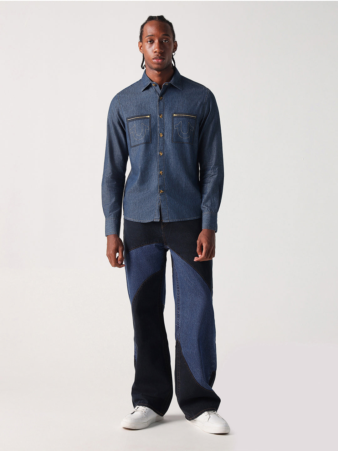 True Religion Men Blue Solid Collar Shirt