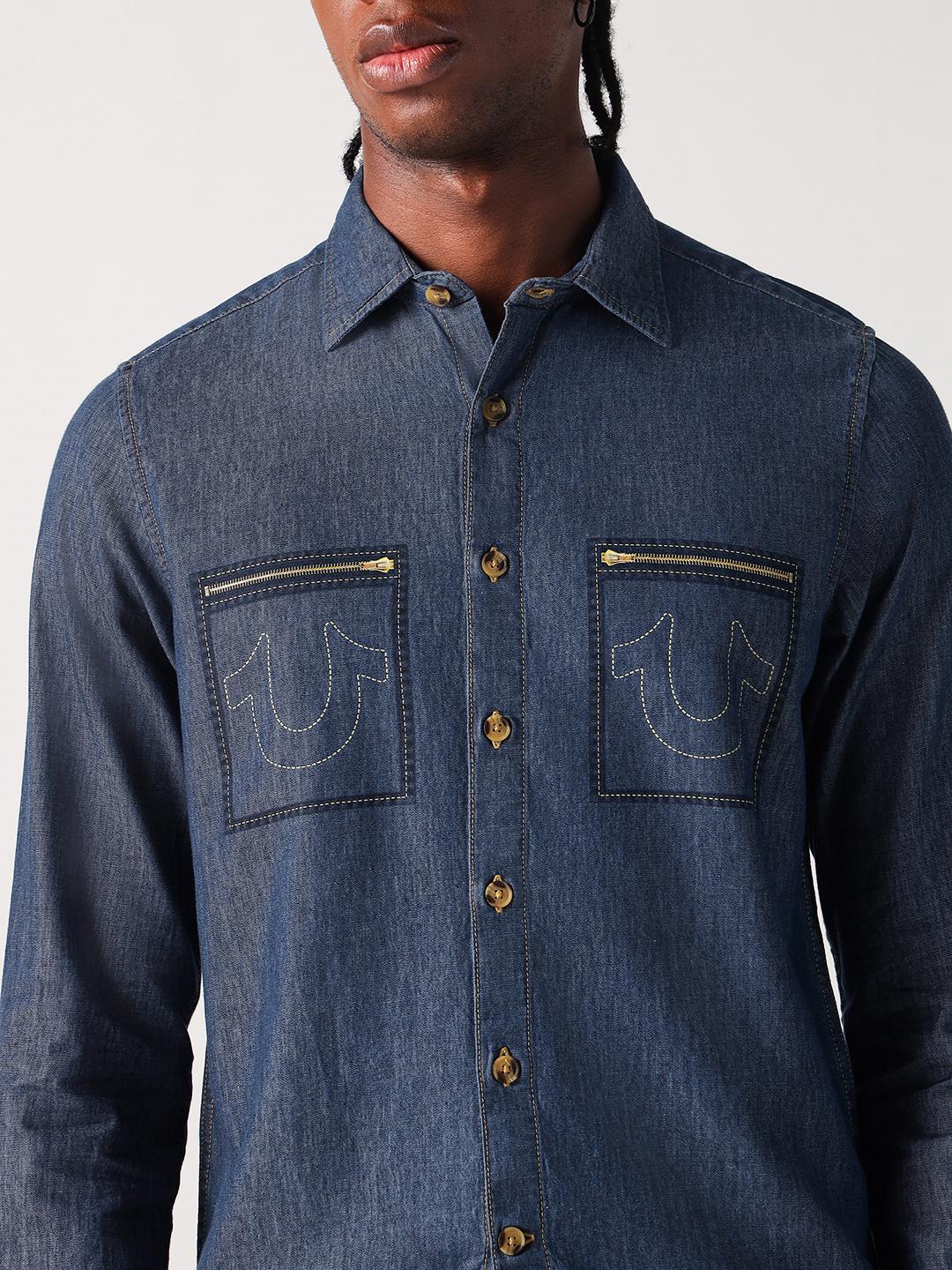 Men blue solid collar shirt