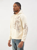 TRUE RELIGION Men Cream Embroidered Regular Fit Hooded Sweatshirt