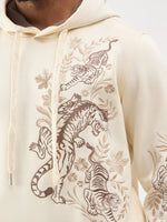 TRUE RELIGION Men Cream Embroidered Regular Fit Hooded Sweatshirt