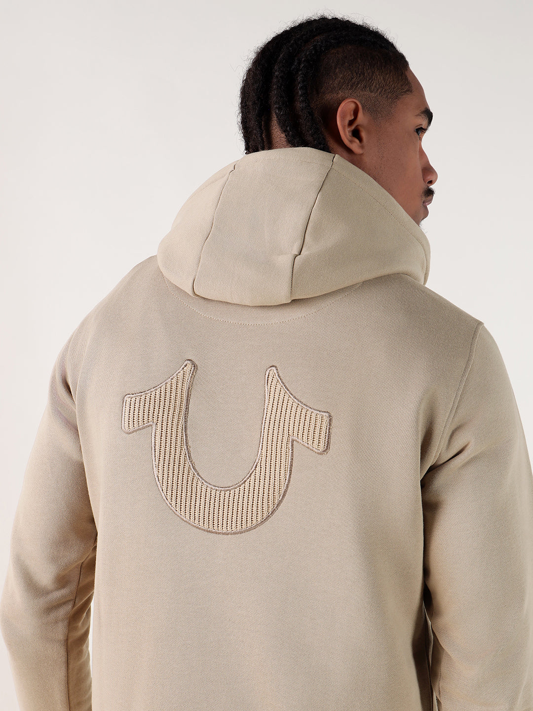 TRUE RELIGION Men Beige Embroiderery Regular Fit Hoodie