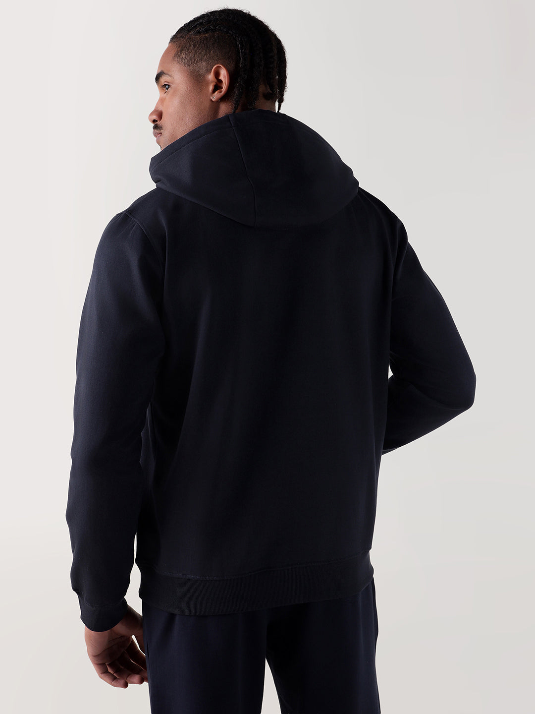 Men navy blue branded artwork regular fit hoodie
