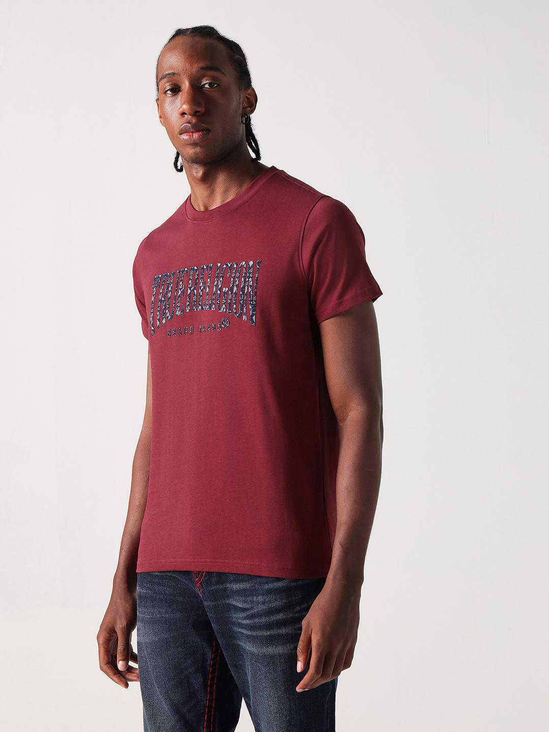 True Religion Men Red Solid Round Neck Tshirt