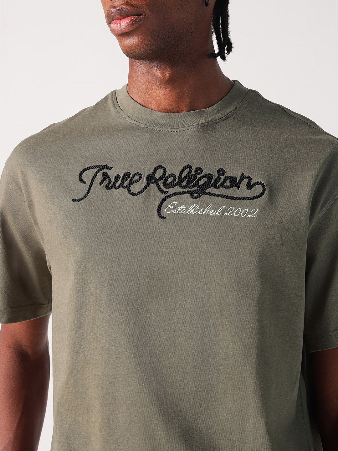 True Religion Men Green Solid Round Neck Tshirt