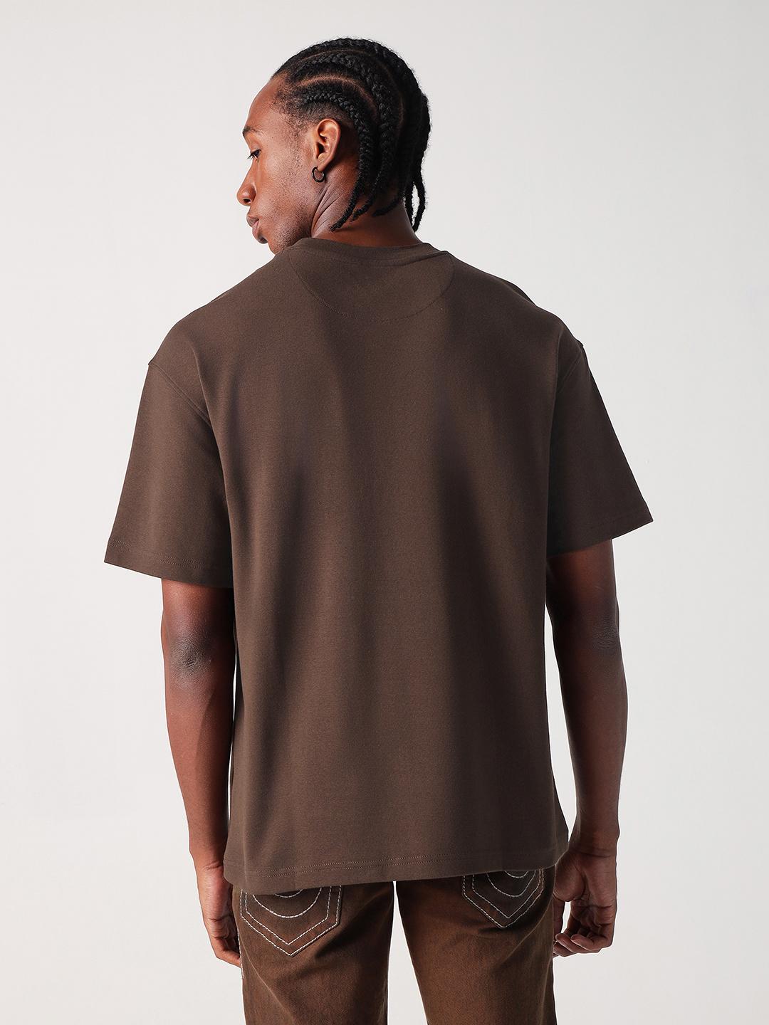 Men brown graphic round neck tshirt