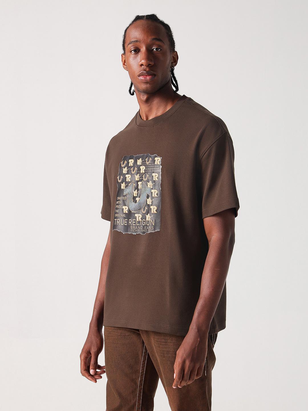 Men brown graphic round neck tshirt