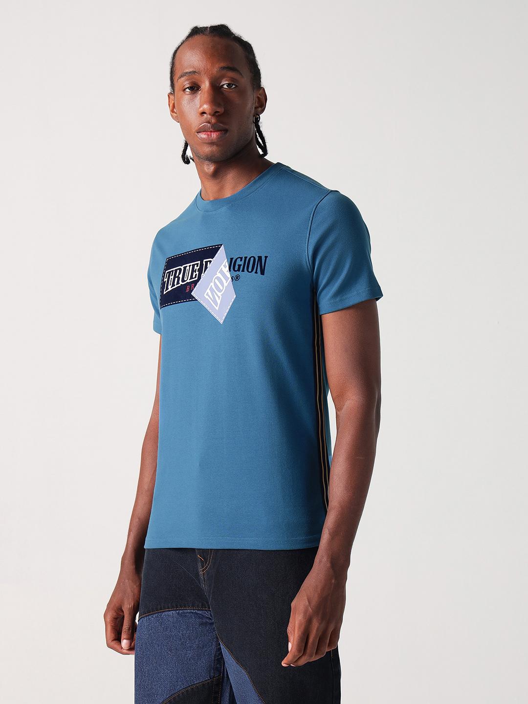 Men blue graphic round neck tshirt