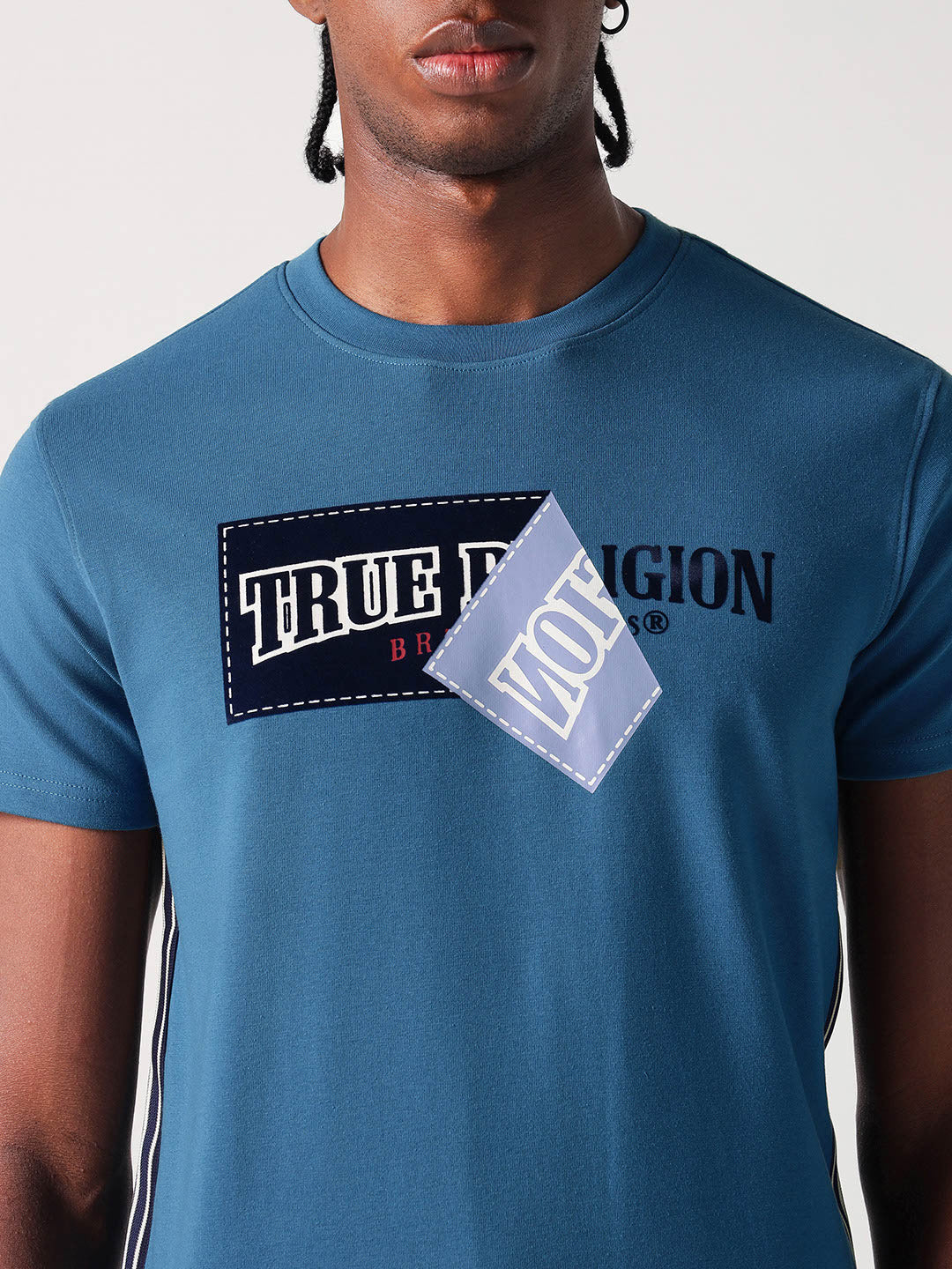 True Religion Men Blue Graphic Round Neck Tshirt
