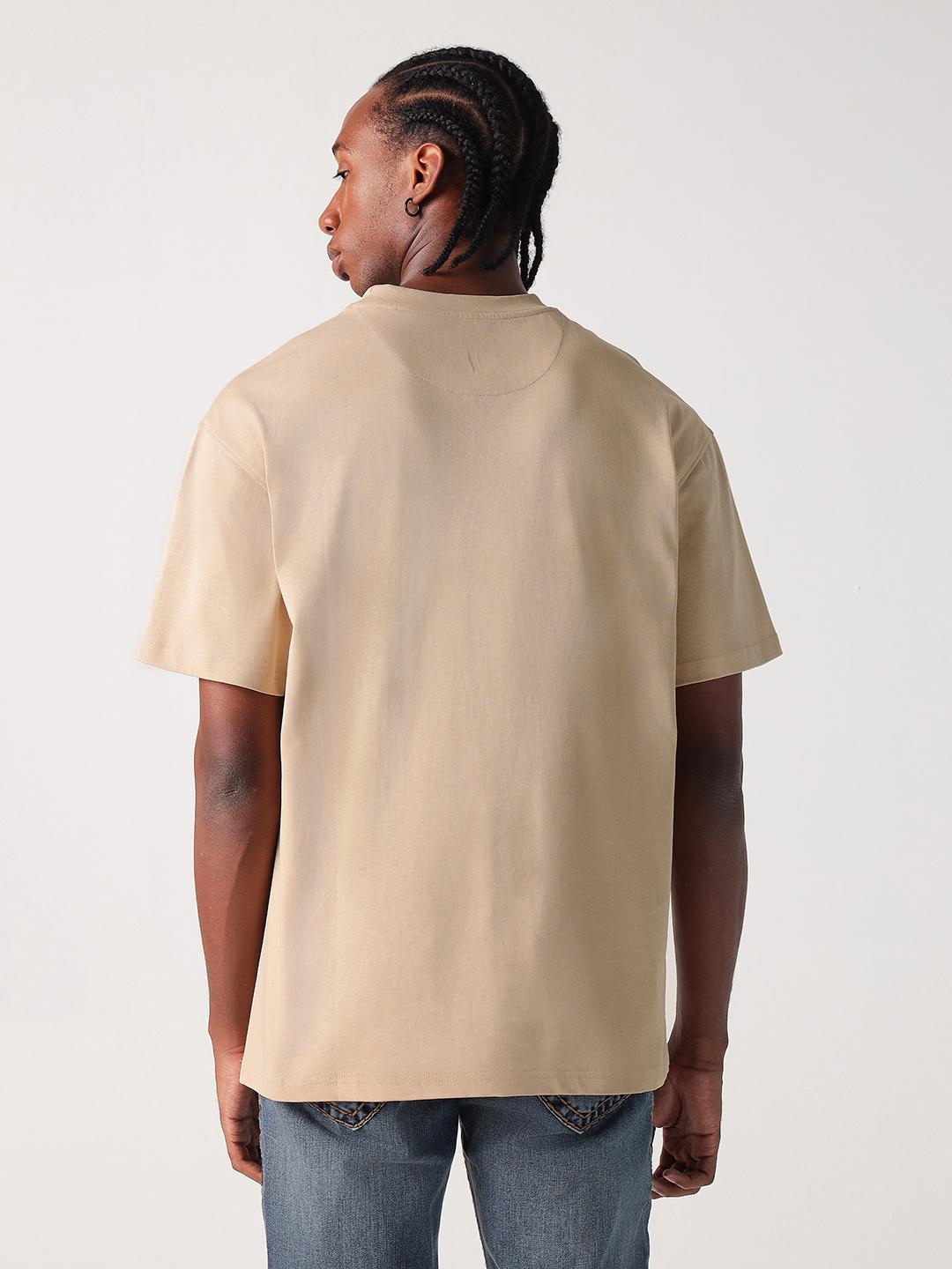 Men beige graphic round neck tshirt