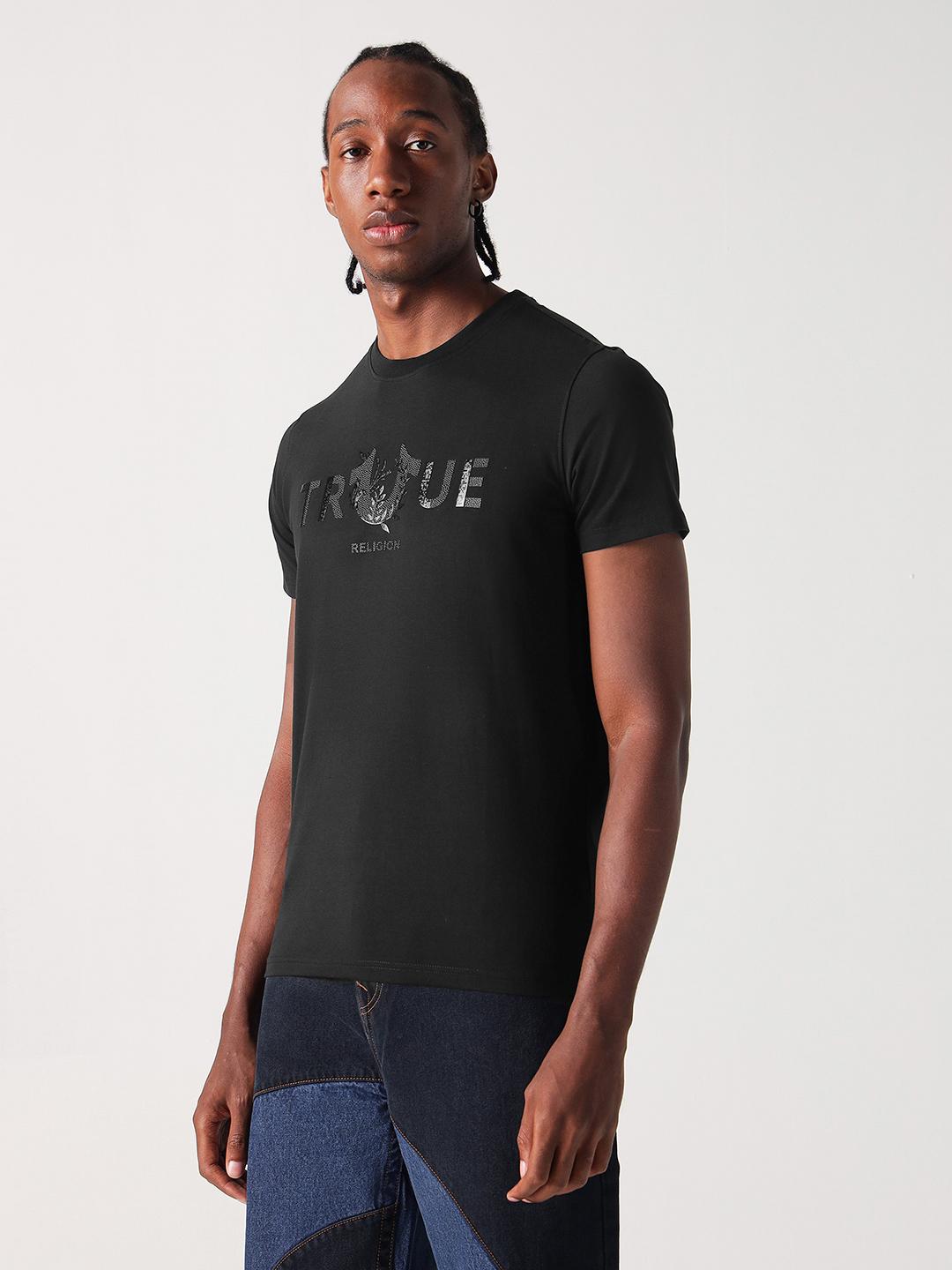 True Religion Men Black Solid Round Neck Tshirt
