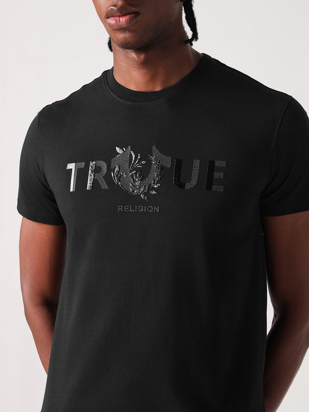 True Religion Men Black Solid Round Neck Tshirt