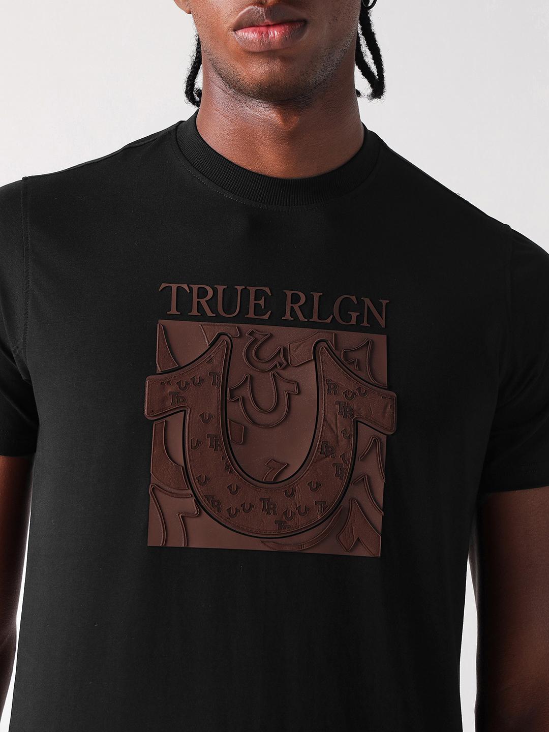 Men black solid round neck tshirt