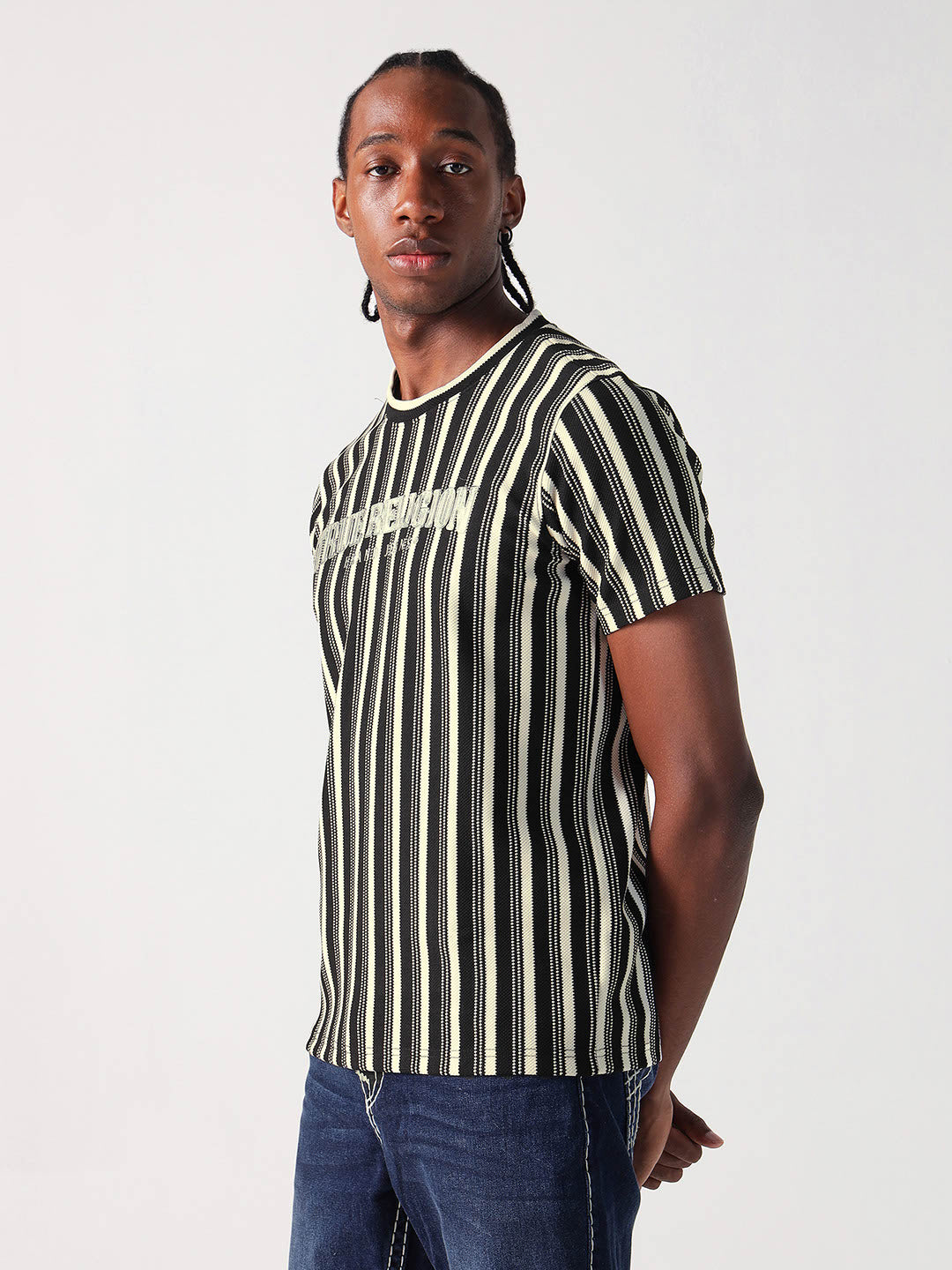 True Religion Men Multi Striped Round Neck Tshirt