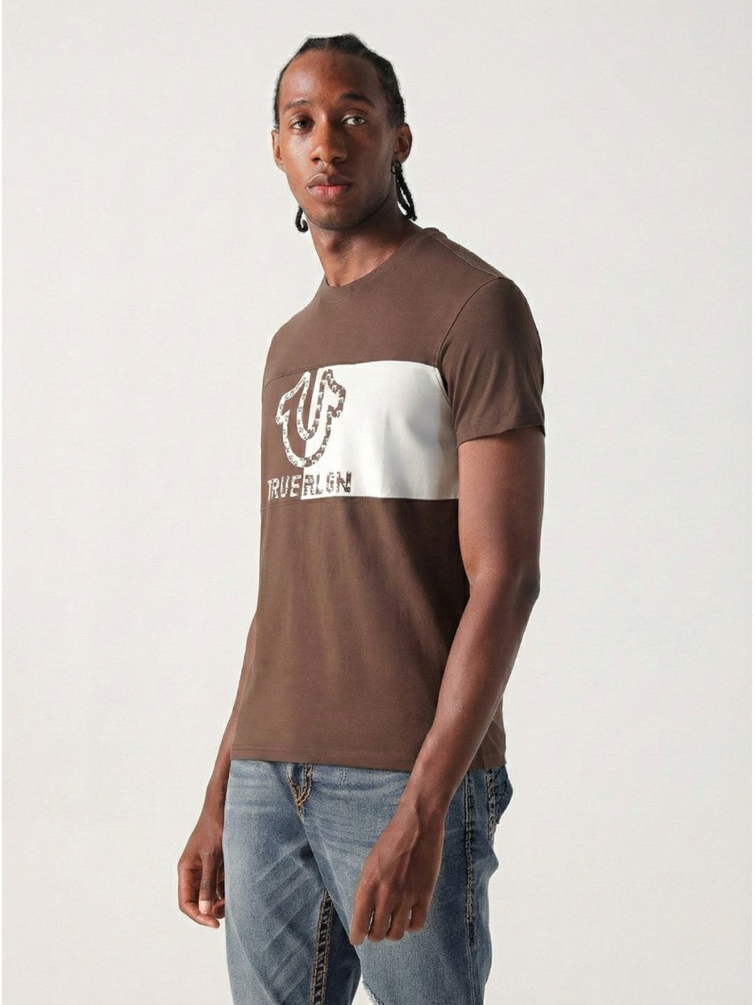 True Religion Men Brown Solid Round Neck Tshirt