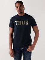 TRUE RELIGION Men Navy Blue Logo Round Neck Regular Fit T Shirt