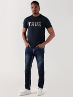 TRUE RELIGION Men Navy Blue Logo Round Neck Regular Fit T Shirt