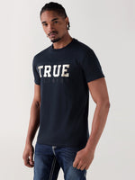 TRUE RELIGION Men Navy Blue Logo Round Neck Regular Fit T Shirt