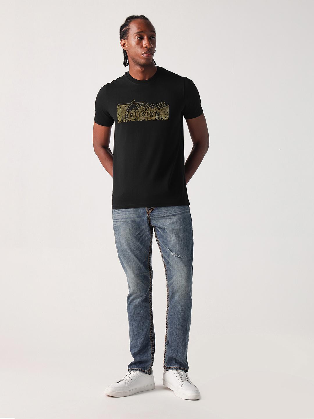 True Religion Men Black Solid Round Neck Tshirt