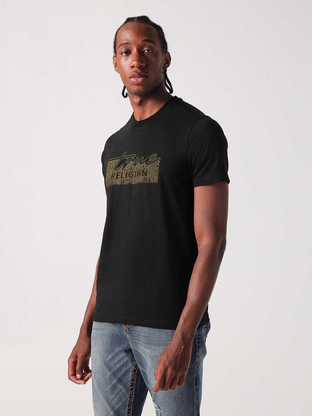 True Religion Men Black Solid Round Neck Tshirt