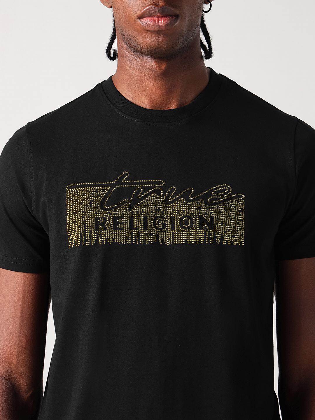 True Religion Men Black Solid Round Neck Tshirt